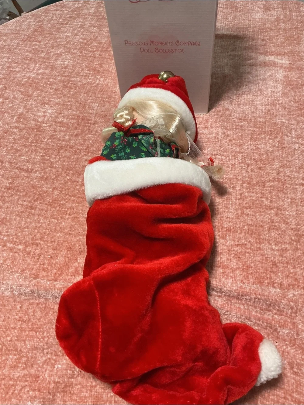 Precious Moments Red and White Christmas Stocking with Doll